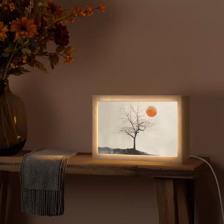 Boom - Zon - Modern - Landschap Light Box met kabel (Tafellamp) klein -sfeer4