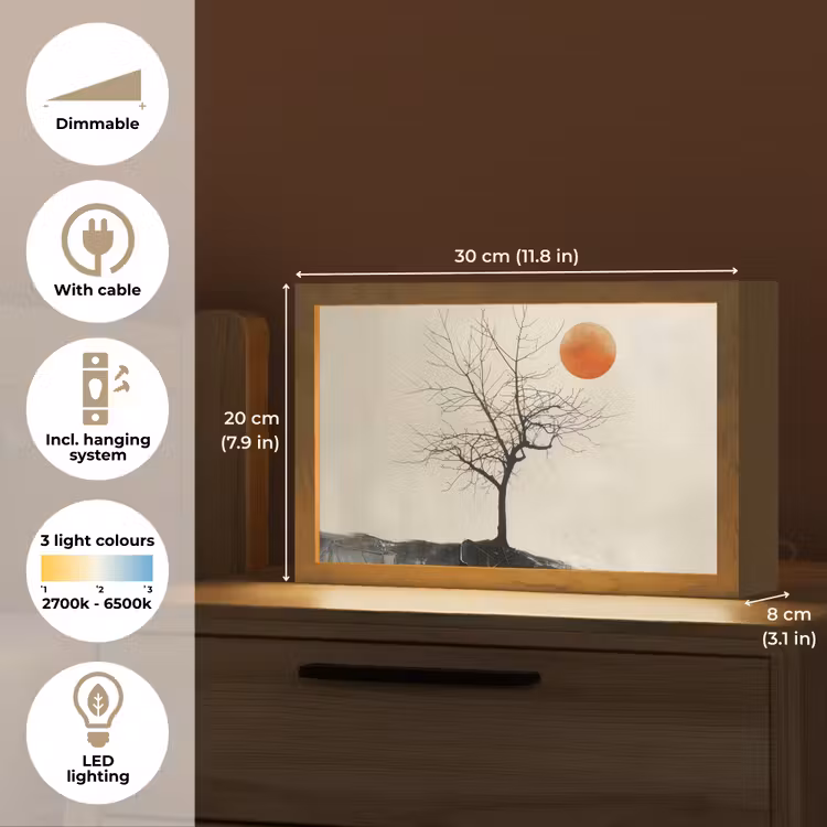 Boom - Zon - Modern - Landschap Light Box met kabel (Tafellamp) klein -USP_EN