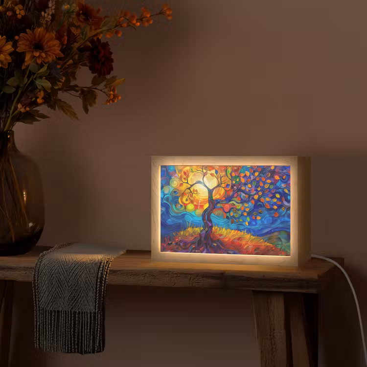 Boom - Zon - Verflook - Kleuren - Abstract Light Box met kabel (Tafellamp) klein -sfeer4