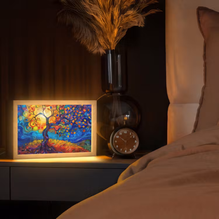 Boom - Zon - Verflook - Kleuren - Abstract Light Box met kabel (Tafellamp) klein -sfeer1