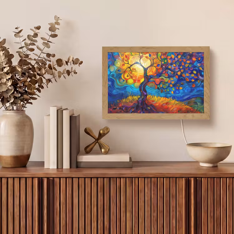 Boom - Zon - Verflook - Kleuren - Abstract Light Box met kabel (Tafellamp) klein -sfeer2