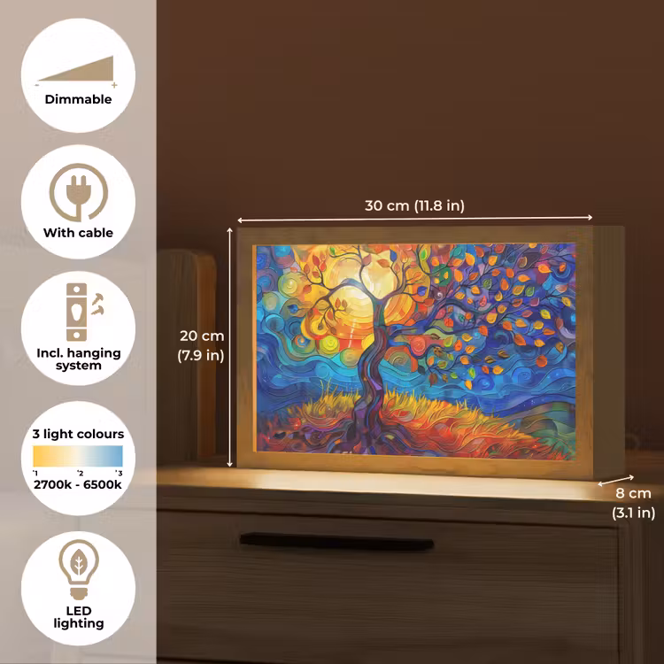 Boom - Zon - Verflook - Kleuren - Abstract Light Box met kabel (Tafellamp) klein -USP_EN