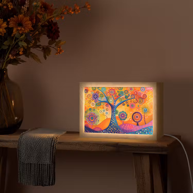 Boom - Levensboom - Abstract - Kleurrijk Light Box met kabel (Tafellamp) klein -sfeer4