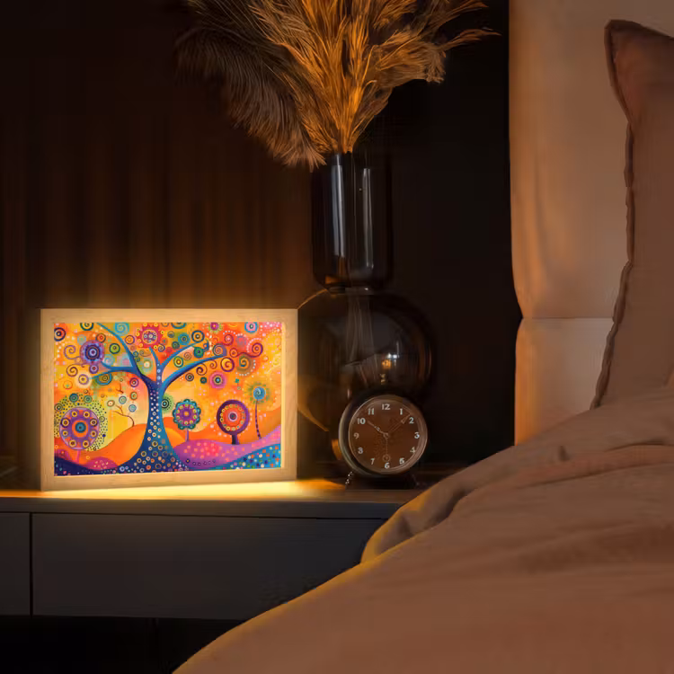 Boom - Levensboom - Abstract - Kleurrijk Light Box met kabel (Tafellamp) klein -sfeer1