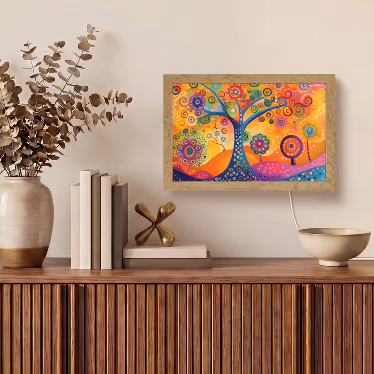Boom - Levensboom - Abstract - Kleurrijk Light Box met kabel (Tafellamp) klein -sfeer2