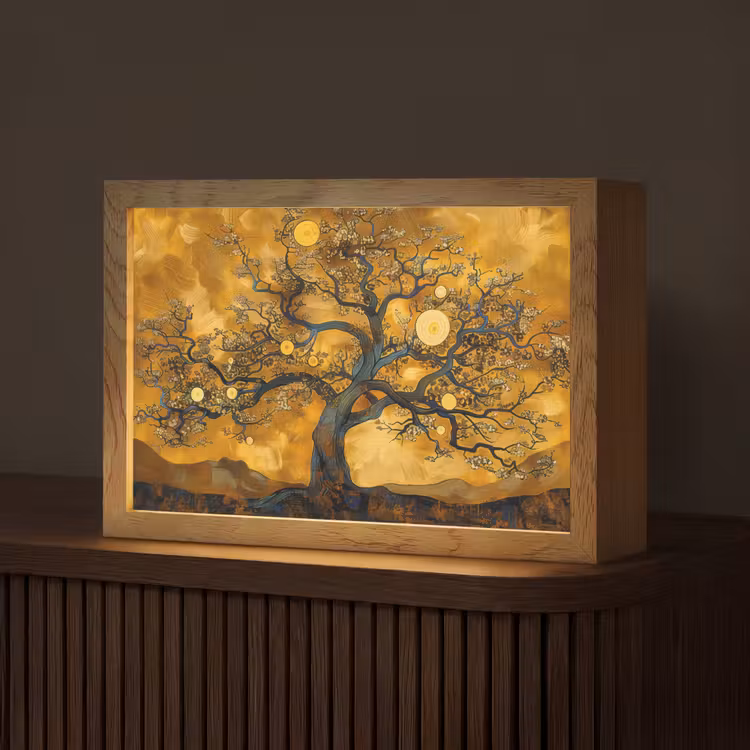 Boom - Levensboom - Abstract - Goud Light Box met kabel (Tafellamp) klein -z3d_website