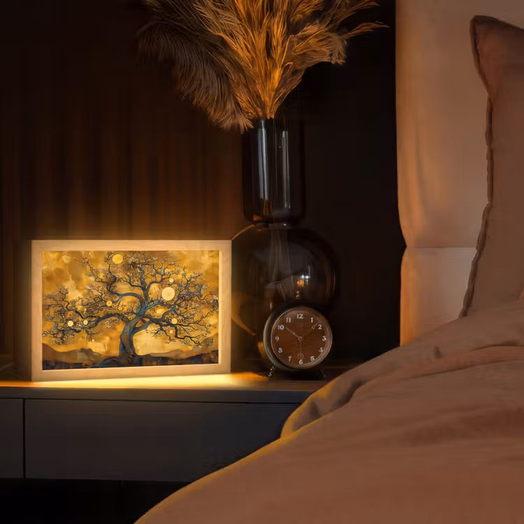 Boom - Levensboom - Abstract - Goud Light Box met kabel (Tafellamp) klein -sfeer1