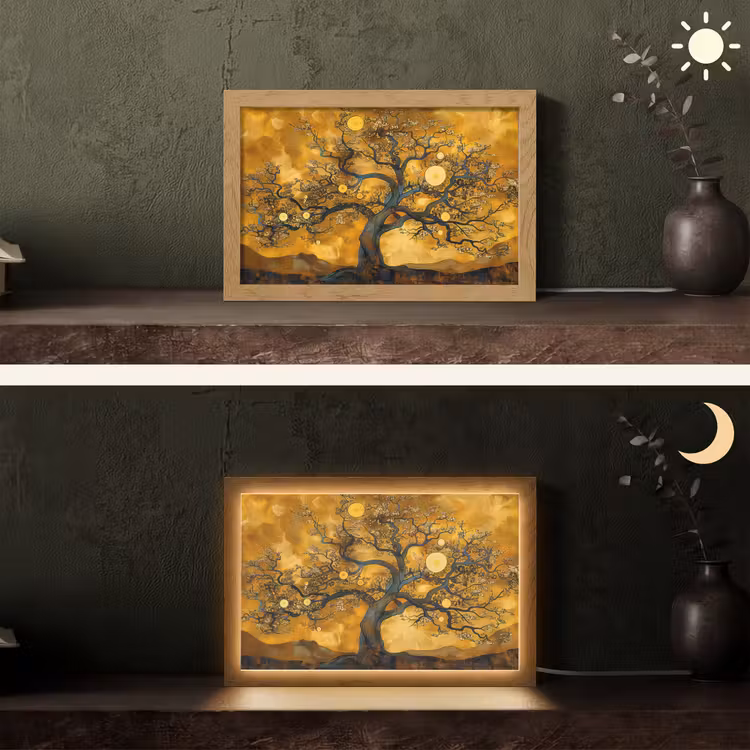 Boom - Levensboom - Abstract - Goud Light Box met kabel (Tafellamp) klein -sfeer3