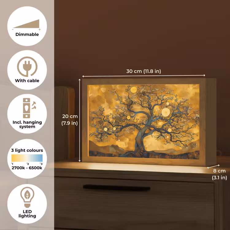 Boom - Levensboom - Abstract - Goud Light Box met kabel (Tafellamp) klein -USP_EN