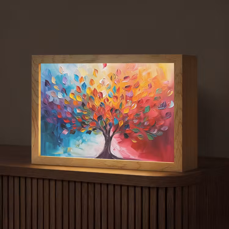 Boom - Levensboom - Kleurrijk - Abstract Light Box met kabel (Tafellamp) klein -z3d_website