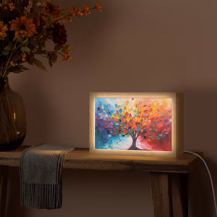Boom - Levensboom - Kleurrijk - Abstract Light Box met kabel (Tafellamp) klein -sfeer4