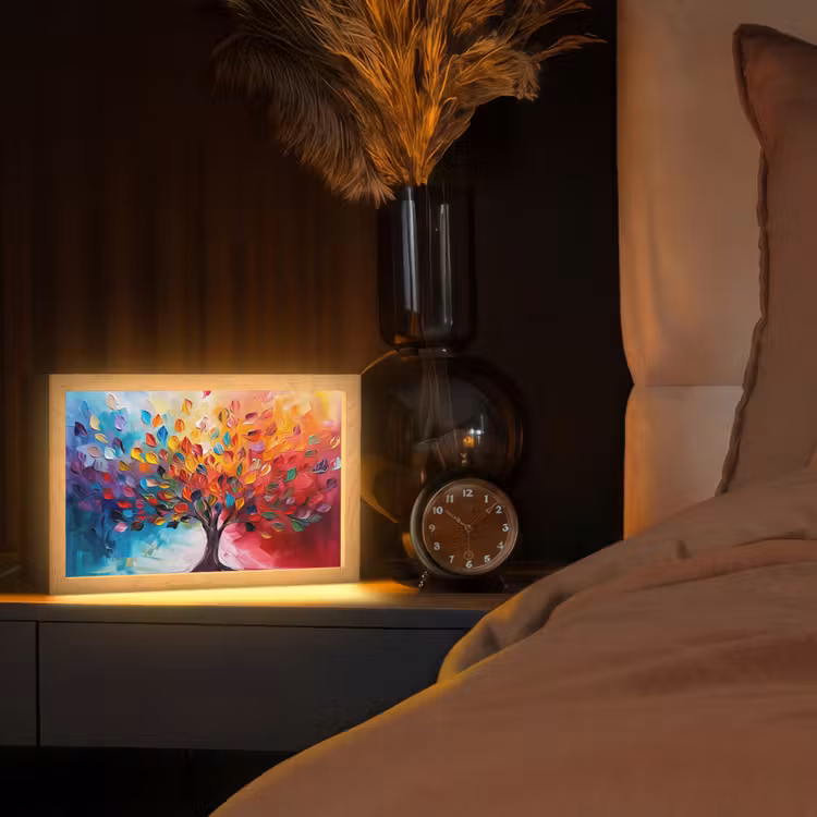 Boom - Levensboom - Kleurrijk - Abstract Light Box met kabel (Tafellamp) klein -sfeer1