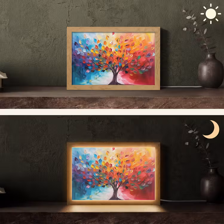 Boom - Levensboom - Kleurrijk - Abstract Light Box met kabel (Tafellamp) klein -sfeer3
