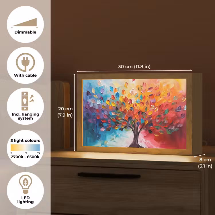 Boom - Levensboom - Kleurrijk - Abstract Light Box met kabel (Tafellamp) klein -USP_EN
