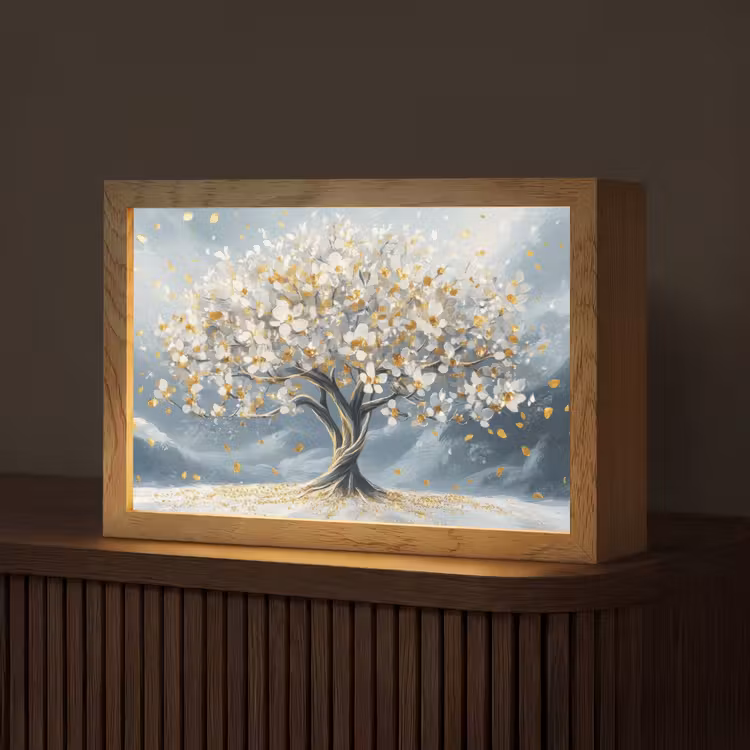 Boom - Winter - Levensboom - Modern - Goud Light Box met kabel (Tafellamp) klein -z3d_website