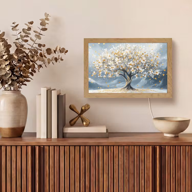 Boom - Winter - Levensboom - Modern - Goud Light Box met kabel (Tafellamp) klein -sfeer2