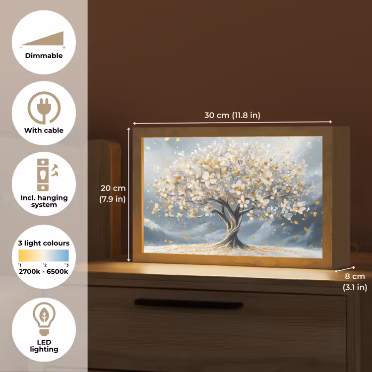 Boom - Winter - Levensboom - Modern - Goud Light Box met kabel (Tafellamp) klein -USP_EN