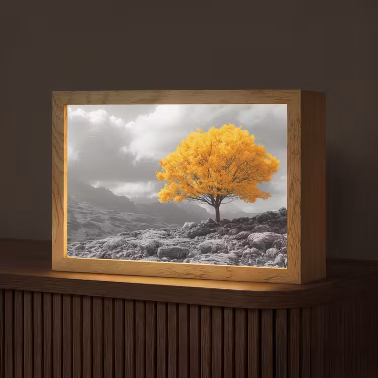 Boom - Geel - Natuur - Zwart wit Light Box met kabel (Tafellamp) klein -z3d_website