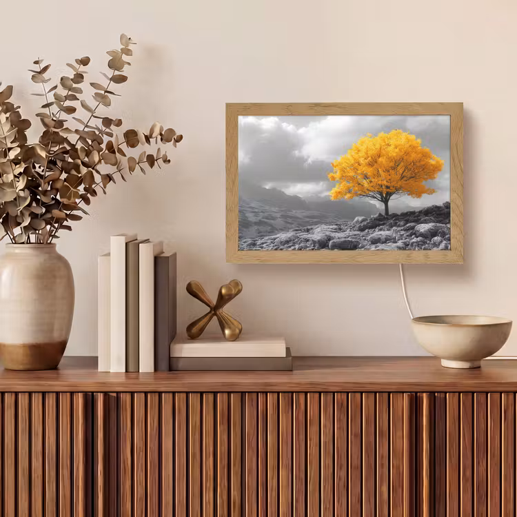 Boom - Geel - Natuur - Zwart wit Light Box met kabel (Tafellamp) klein -sfeer2
