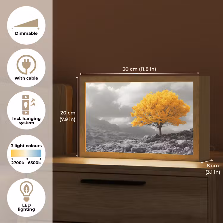 Boom - Geel - Natuur - Zwart wit Light Box met kabel (Tafellamp) klein -USP_EN