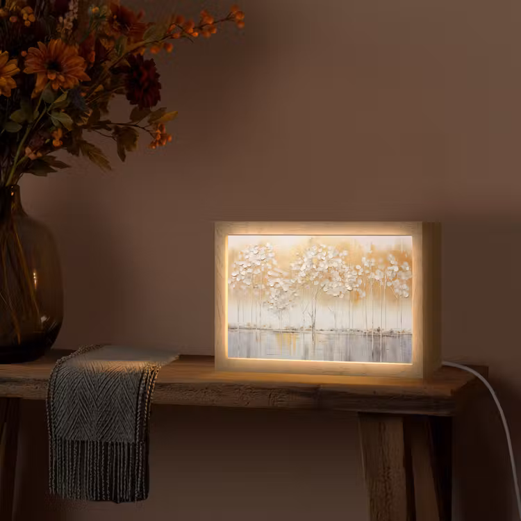 Bomen - Kunst - Acryl - Natuur Light Box met kabel (Tafellamp) klein -sfeer4