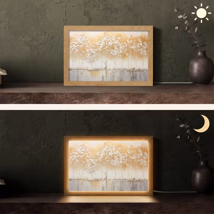 Bomen - Kunst - Acryl - Natuur Light Box met kabel (Tafellamp) klein -sfeer3