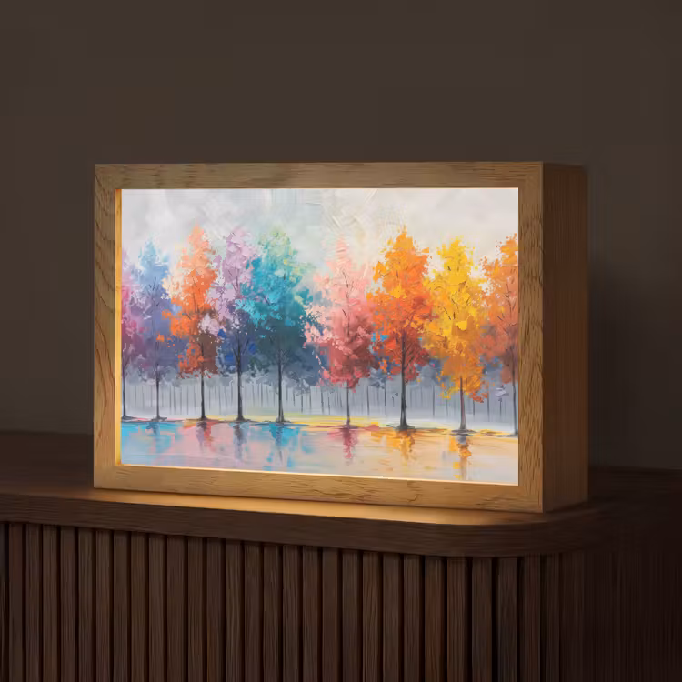 Bomen - Kleurrijk - Natuur - Abstract Light Box met kabel (Tafellamp) klein -z3d_website
