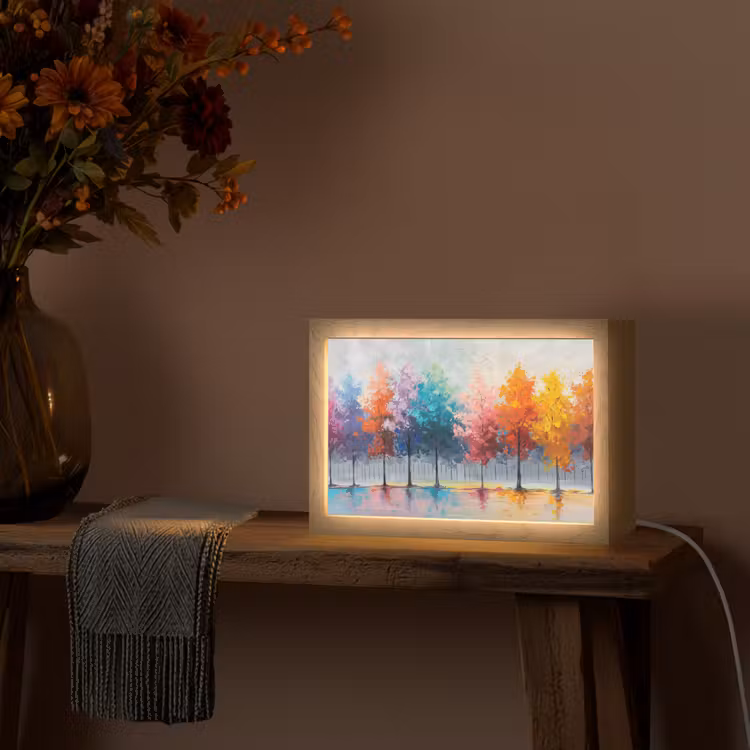 Bomen - Kleurrijk - Natuur - Abstract Light Box met kabel (Tafellamp) klein -sfeer4
