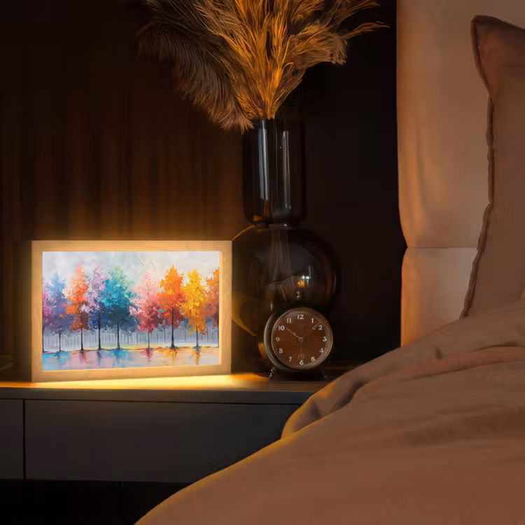 Bomen - Kleurrijk - Natuur - Abstract Light Box met kabel (Tafellamp) klein -sfeer1