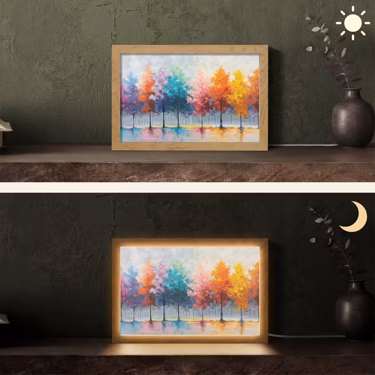 Bomen - Kleurrijk - Natuur - Abstract Light Box met kabel (Tafellamp) klein -sfeer3
