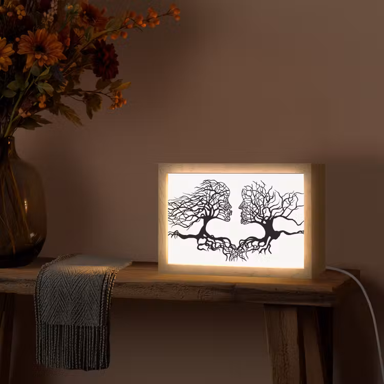 Bomen - Gezicht - Kunst - Abstract Light Box met kabel (Tafellamp) klein -sfeer4