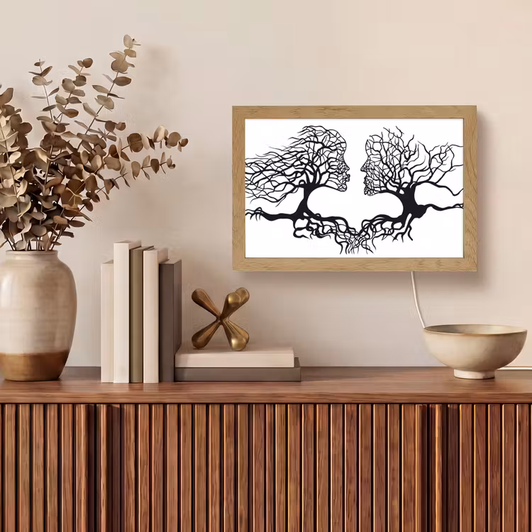 Bomen - Gezicht - Kunst - Abstract Light Box met kabel (Tafellamp) klein -sfeer2