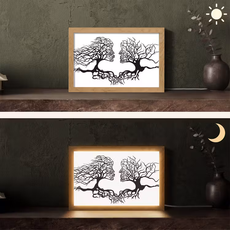 Bomen - Gezicht - Kunst - Abstract Light Box met kabel (Tafellamp) klein -sfeer3