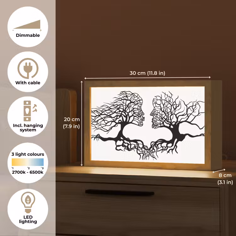 Bomen - Gezicht - Kunst - Abstract Light Box met kabel (Tafellamp) klein -USP_EN