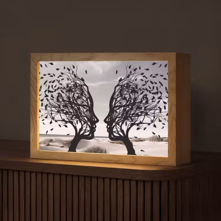 Bomen - Gezicht - Bladeren - Moderne kunst Light Box met kabel (Tafellamp) klein -z3d_website