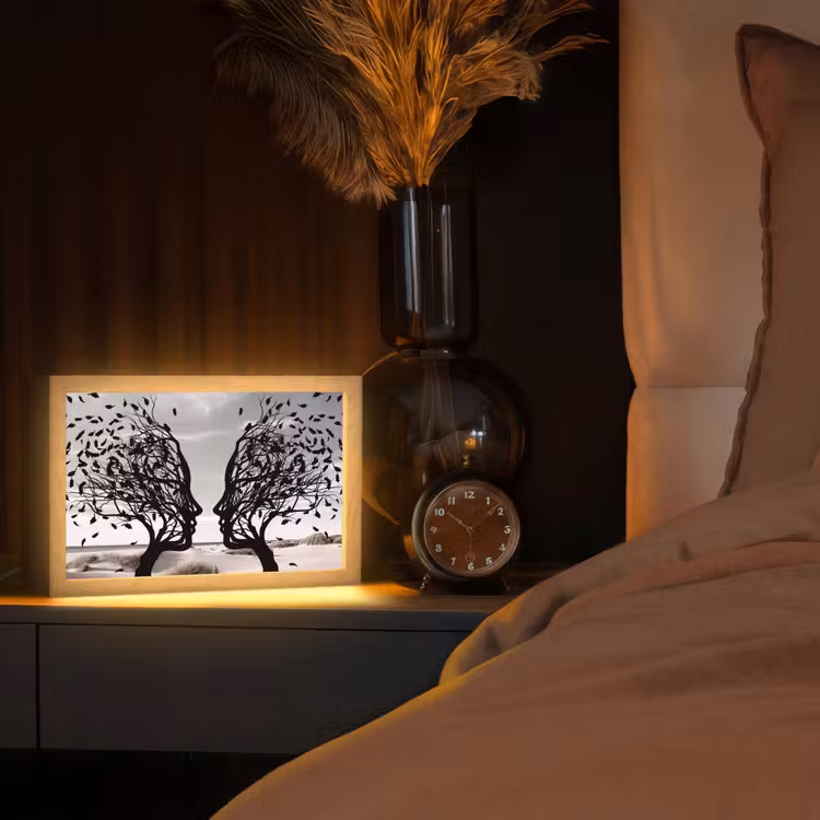 Bomen - Gezicht - Bladeren - Moderne kunst Light Box met kabel (Tafellamp) klein -sfeer1