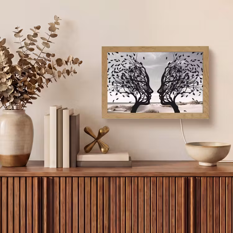 Bomen - Gezicht - Bladeren - Moderne kunst Light Box met kabel (Tafellamp) klein -sfeer2