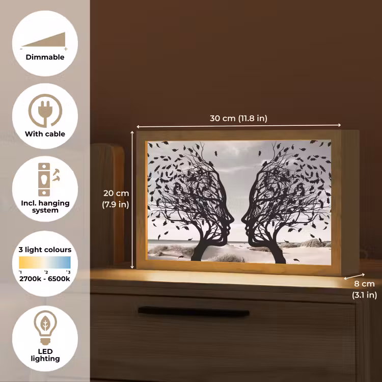 Bomen - Gezicht - Bladeren - Moderne kunst Light Box met kabel (Tafellamp) klein -USP_EN