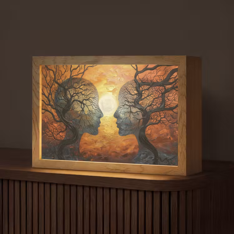 Bomen - Gezichten - Zon - Kunst Light Box met kabel (Tafellamp) klein -z3d_website