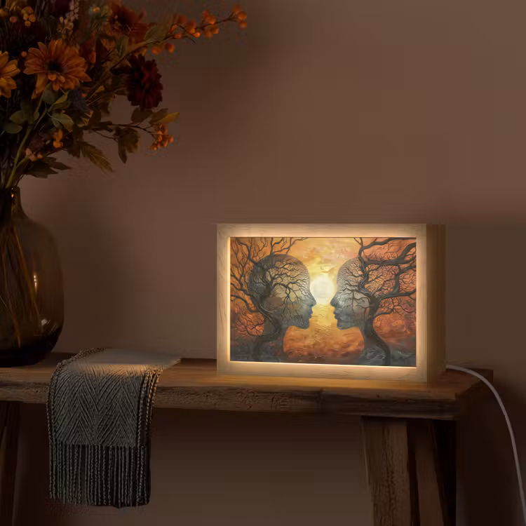 Bomen - Gezichten - Zon - Kunst Light Box met kabel (Tafellamp) klein -sfeer4