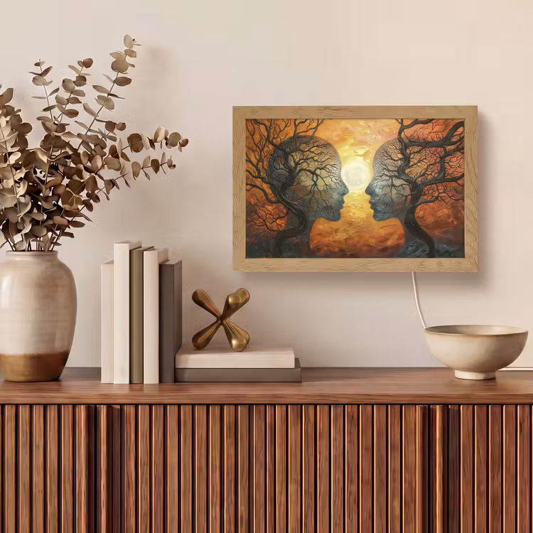 Bomen - Gezichten - Zon - Kunst Light Box met kabel (Tafellamp) klein -sfeer2