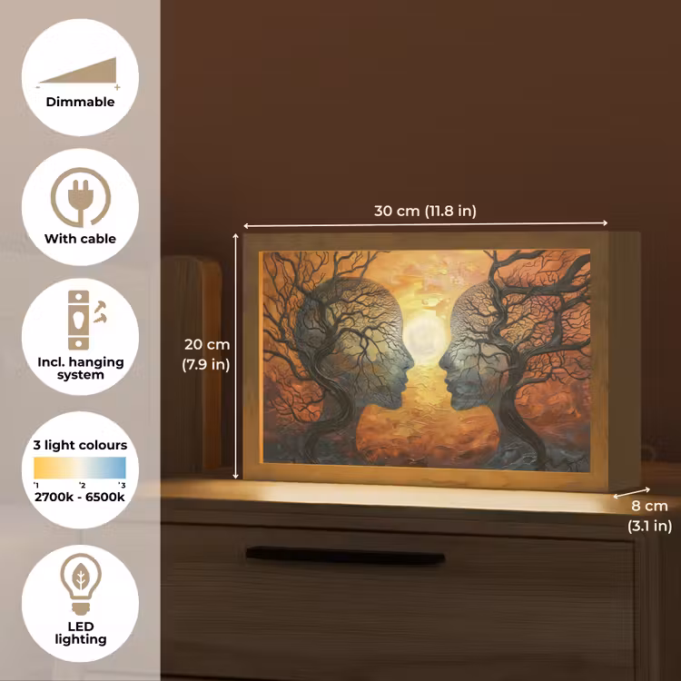 Bomen - Gezichten - Zon - Kunst Light Box met kabel (Tafellamp) klein -USP_EN