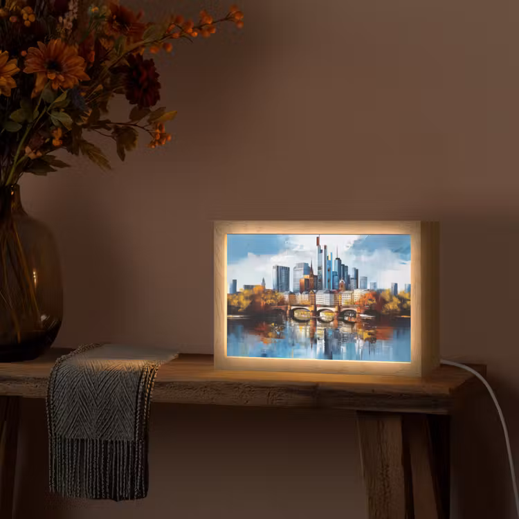 Bomen Frankfurt- Stad - Skyline - Brug Light Box met kabel (Tafellamp) klein -sfeer4