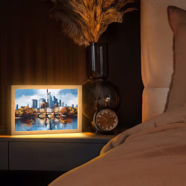 Bomen Frankfurt- Stad - Skyline - Brug Light Box met kabel (Tafellamp) klein -sfeer1