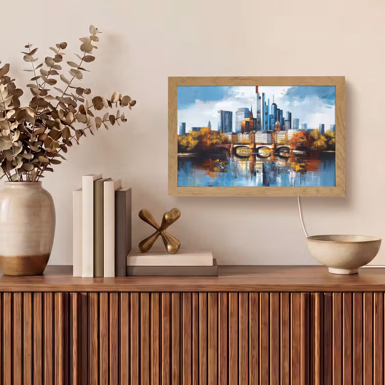 Bomen Frankfurt- Stad - Skyline - Brug Light Box met kabel (Tafellamp) klein -sfeer2