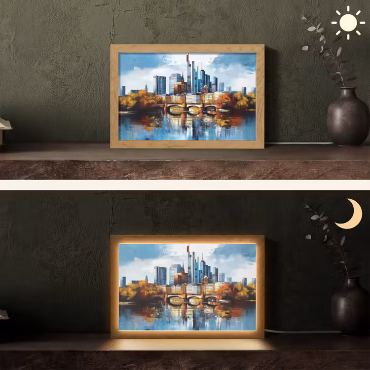 Bomen Frankfurt- Stad - Skyline - Brug Light Box met kabel (Tafellamp) klein -sfeer3