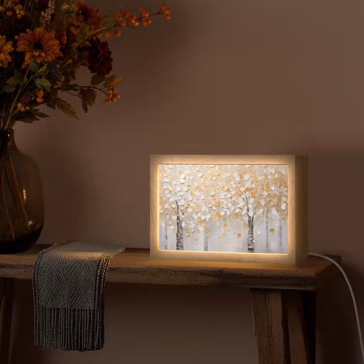 Bomen - Aquarel - Kunst - Natuur Light Box met kabel (Tafellamp) klein -sfeer4