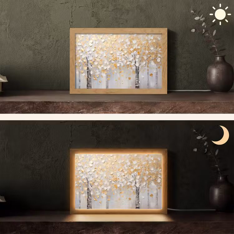 Bomen - Aquarel - Kunst - Natuur Light Box met kabel (Tafellamp) klein -sfeer3