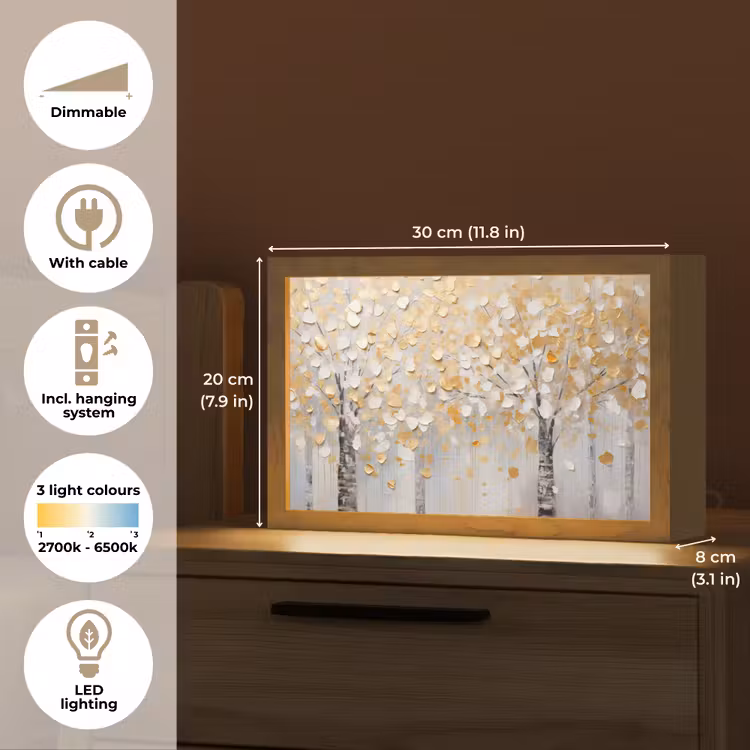 Bomen - Aquarel - Kunst - Natuur Light Box met kabel (Tafellamp) klein -USP_EN