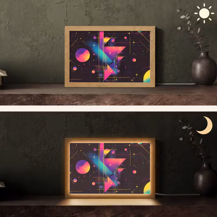 Driehoeken - Cirkels - Abstract - Sterren Light Box met kabel (Tafellamp) klein -sfeer3